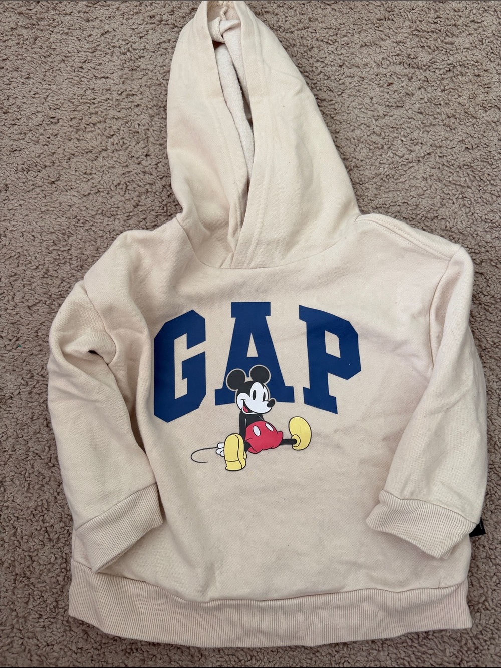 GAP Kids Cream Hoodie with Blue Logo and Mickey Graphic